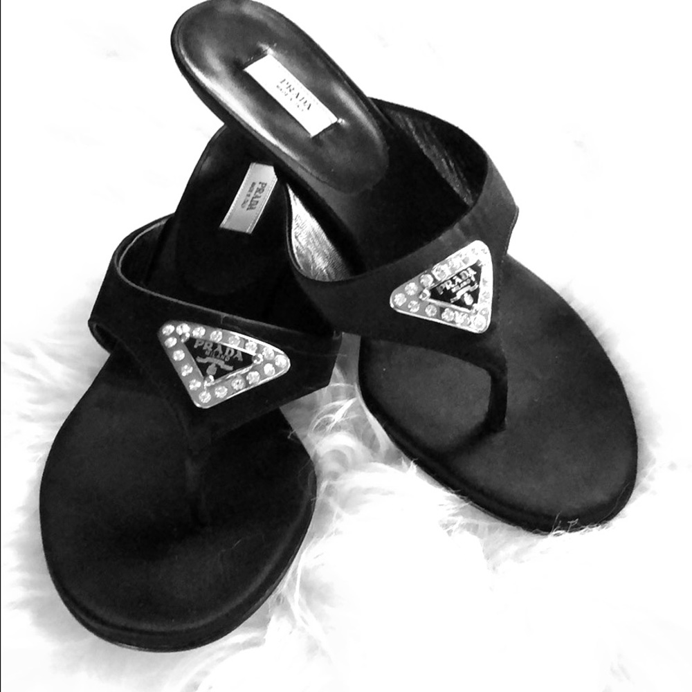 Prada Satin kitten crystal black sandals